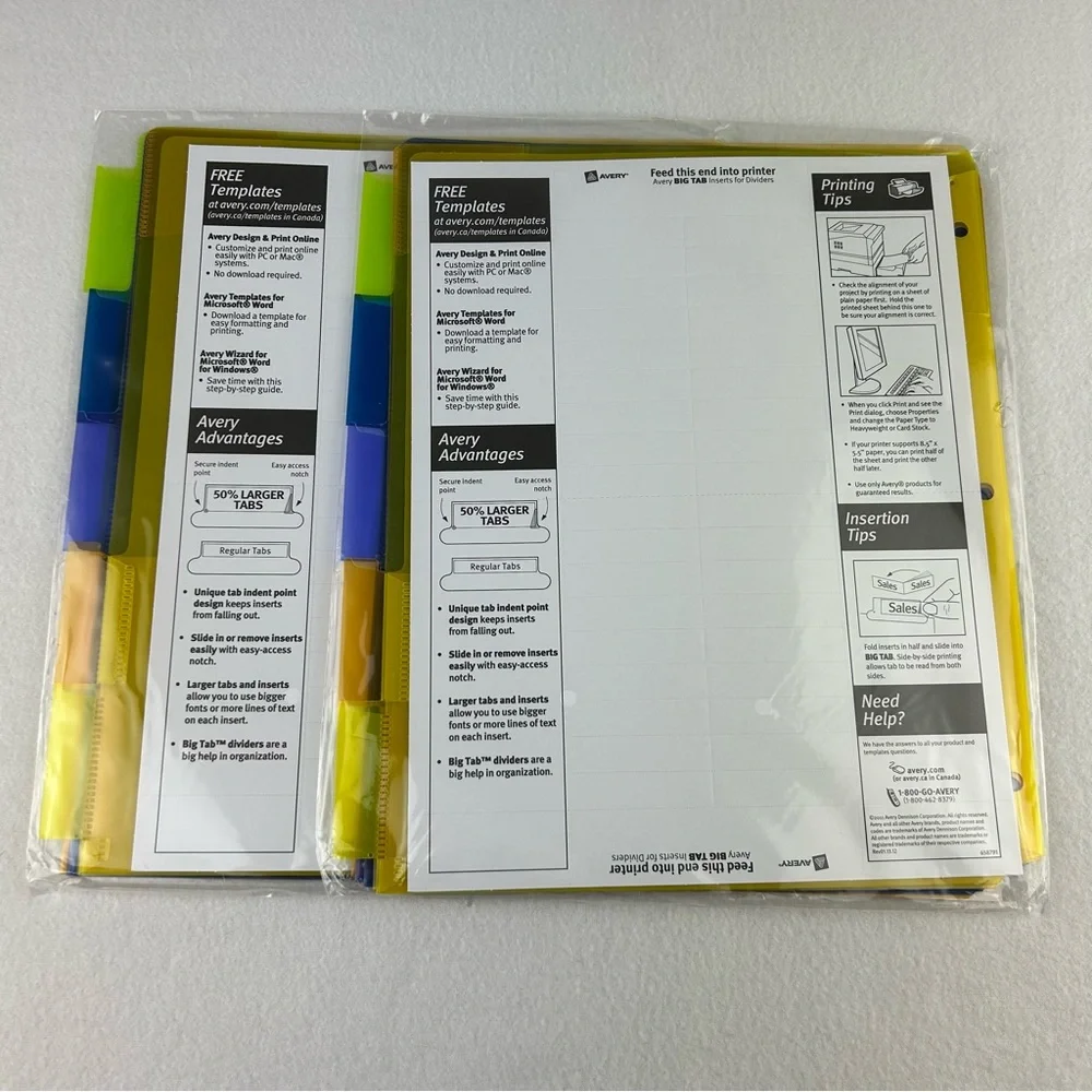 Avery 5 Big Tab Insertable 3 Pocket Corner Lock Plastic Dividers 11273 Lot of 2